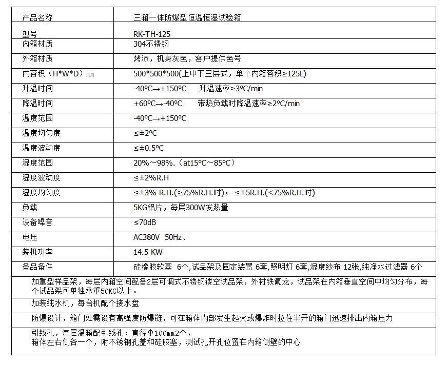 三箱一體防爆型恒溫恒濕試驗(yàn)箱參數(shù)